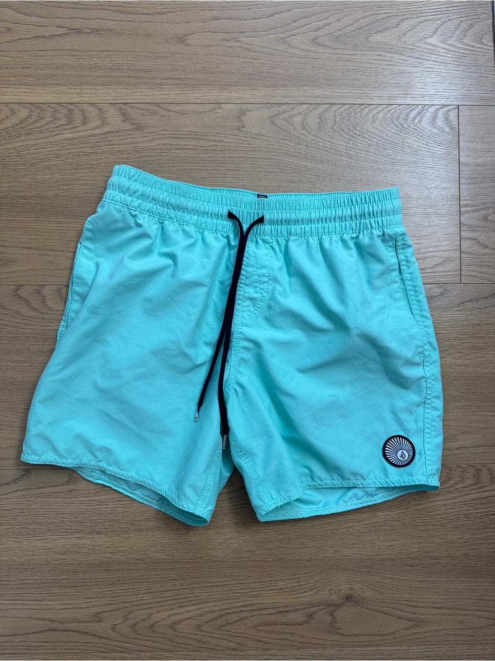 Volcom Turquoise Green Swim Trunks with Black Drawstring